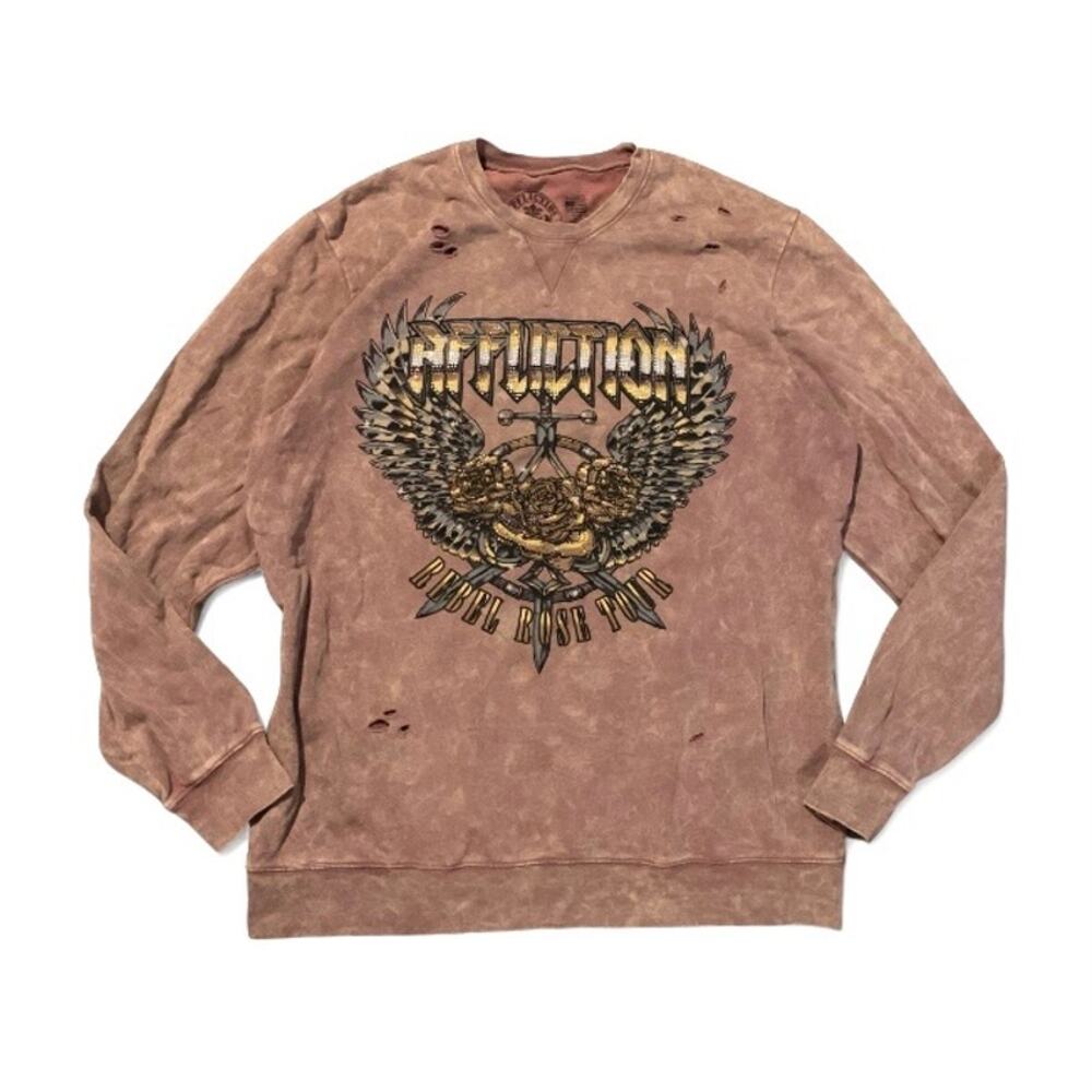 Affliction Rebel Rose Tour Burgundy Graphic Pullover XL